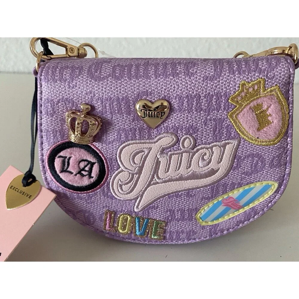 Juicy Couture Run The World Mini Rounded Flap Bifold Wallet Bag W/Chain Lavender
